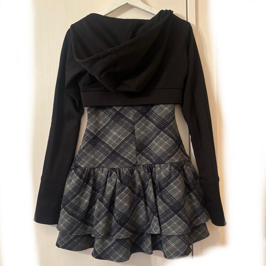 bubbles チェックパーカーワンピース ブラック