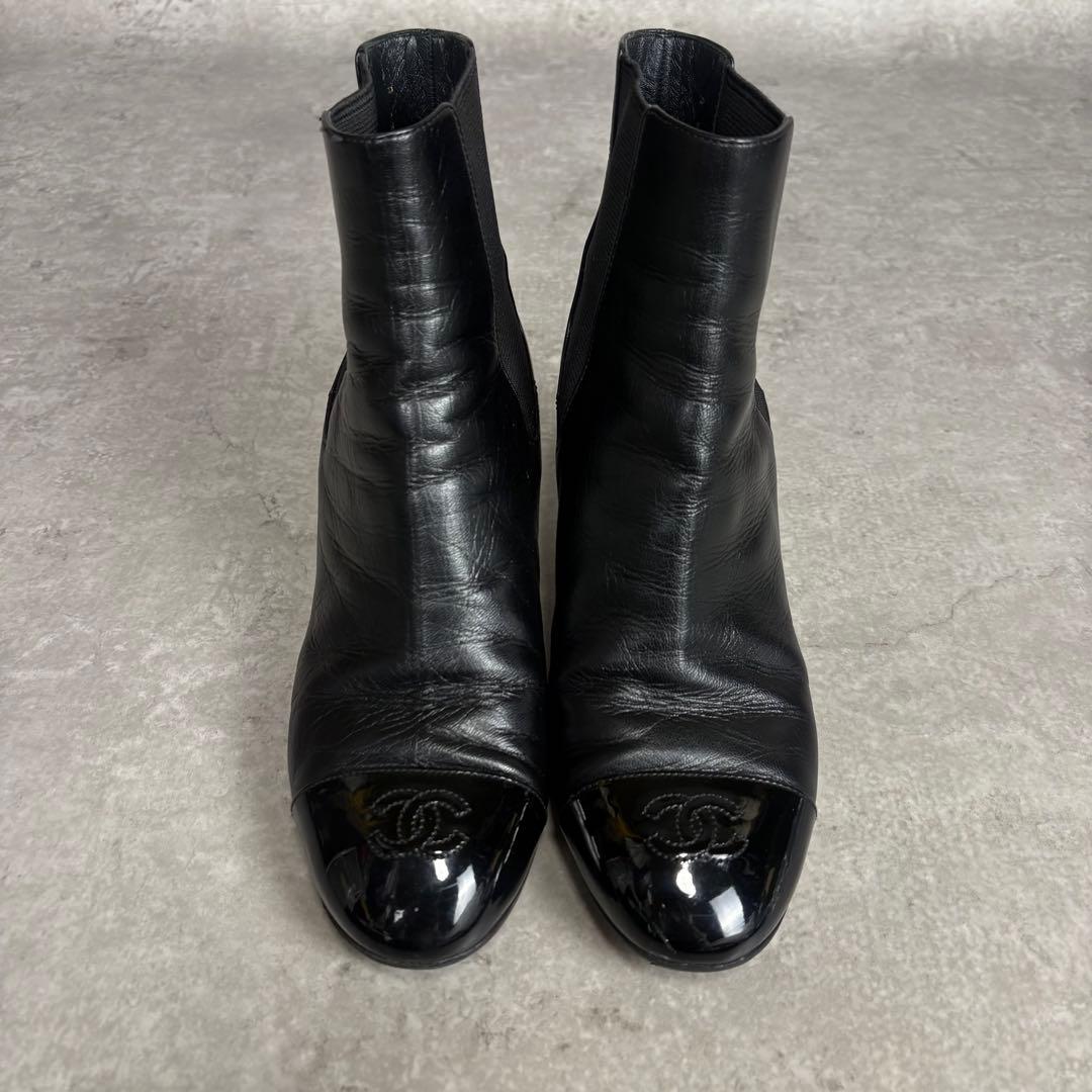 シャネル　CHANEL ココマーク　レザー　サイドゴア　ブーツ　ブラック　38C