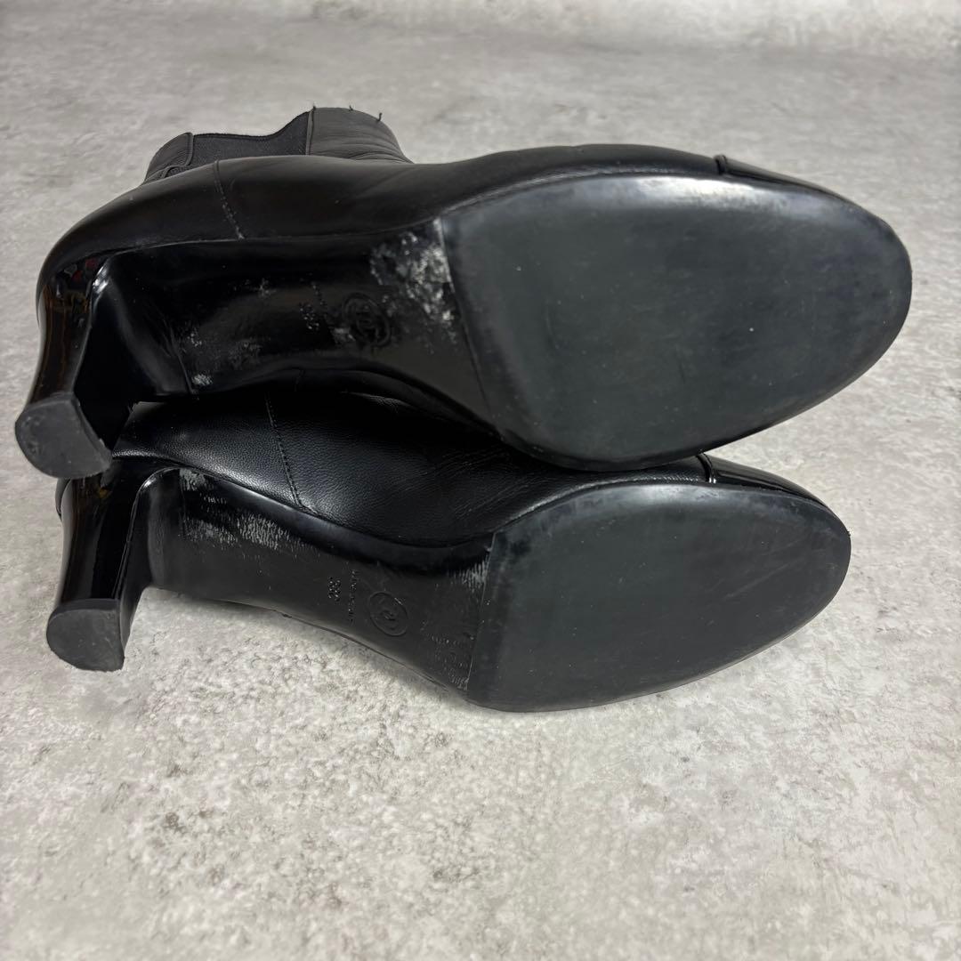 シャネル　CHANEL ココマーク　レザー　サイドゴア　ブーツ　ブラック　38C