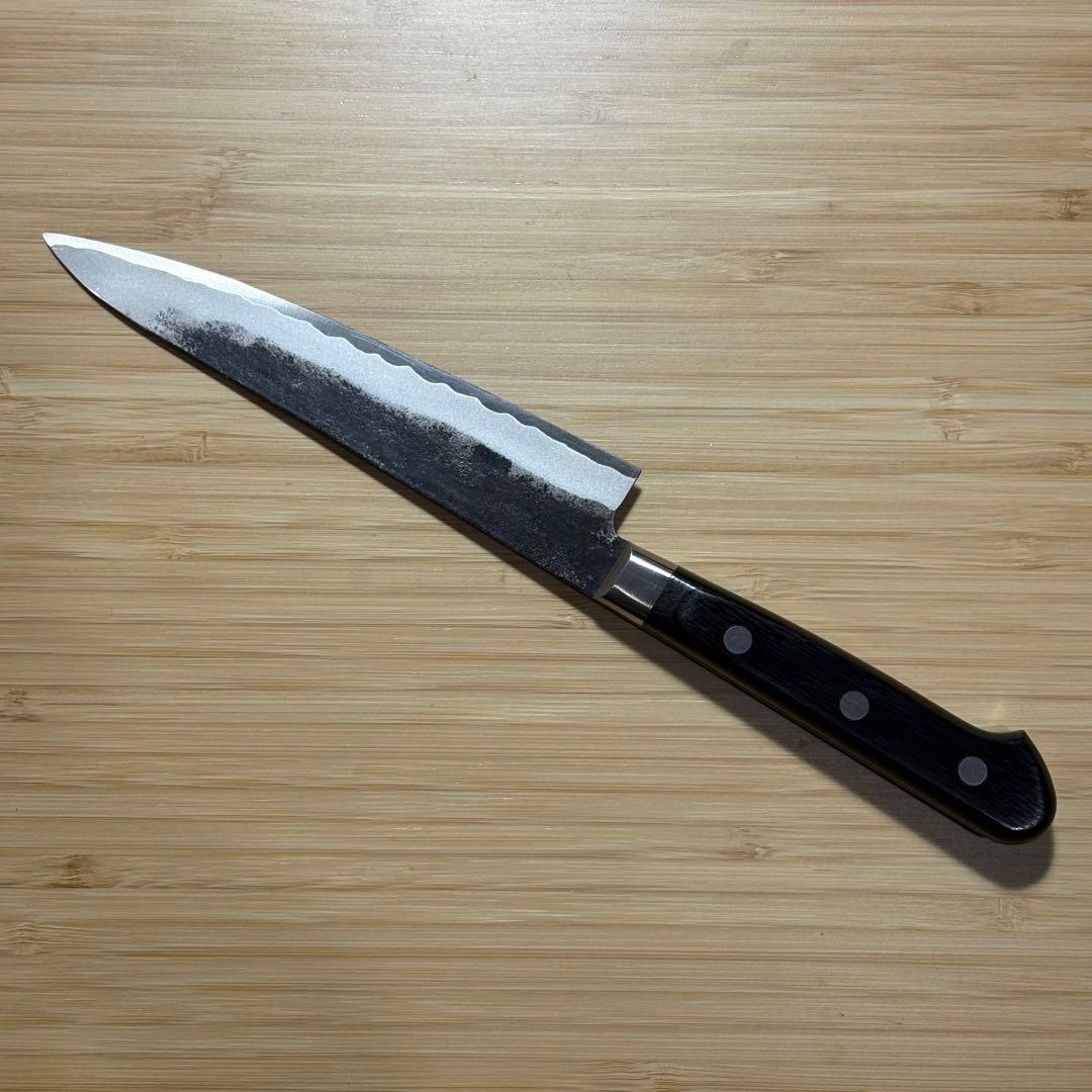 邑田武峰作　古式百錬黒打ペティ135mm 両刃