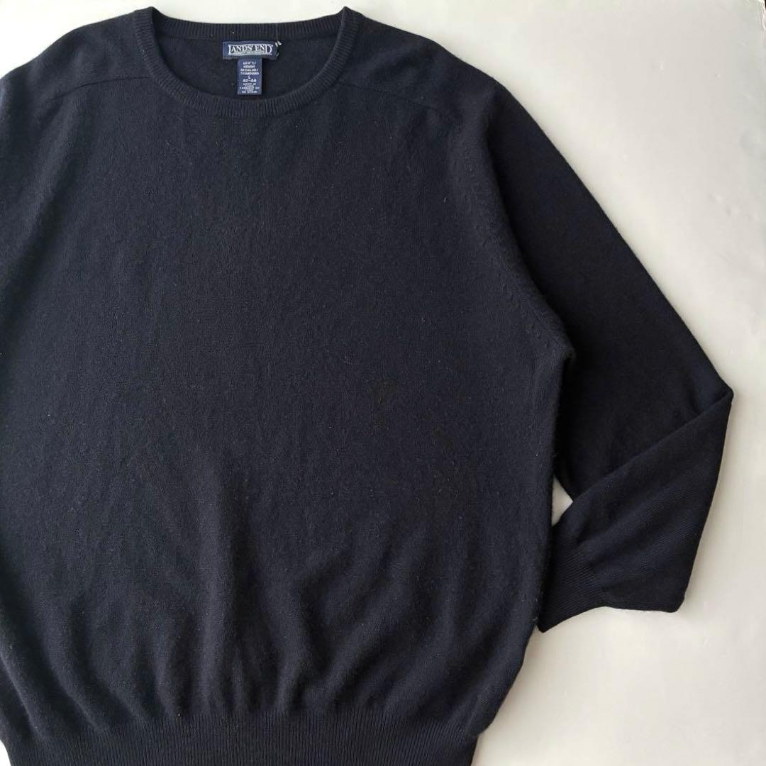 美品 カシミヤ LANDS ENDネイビー ニット クルーネック セーター L