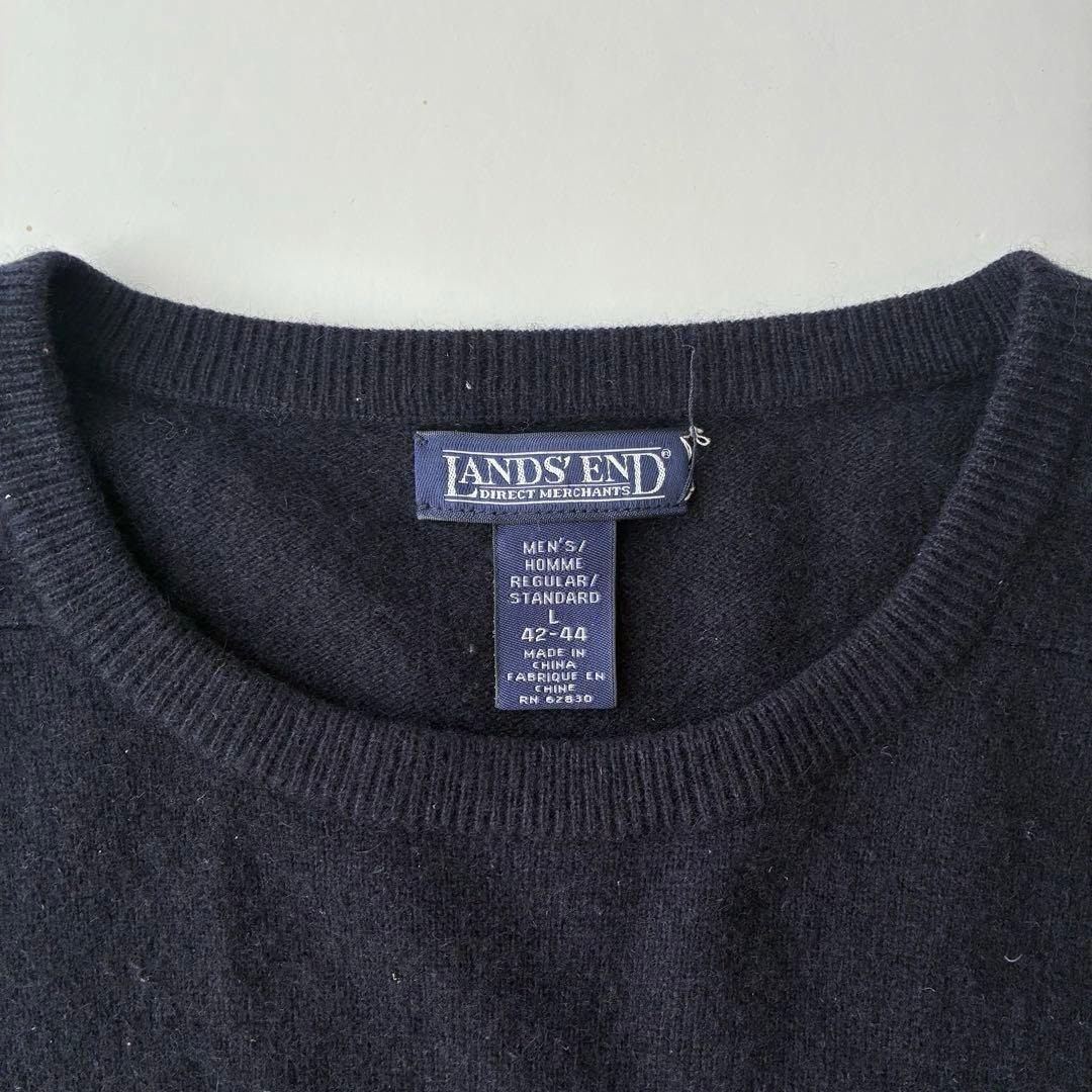 美品 カシミヤ LANDS ENDネイビー ニット クルーネック セーター L