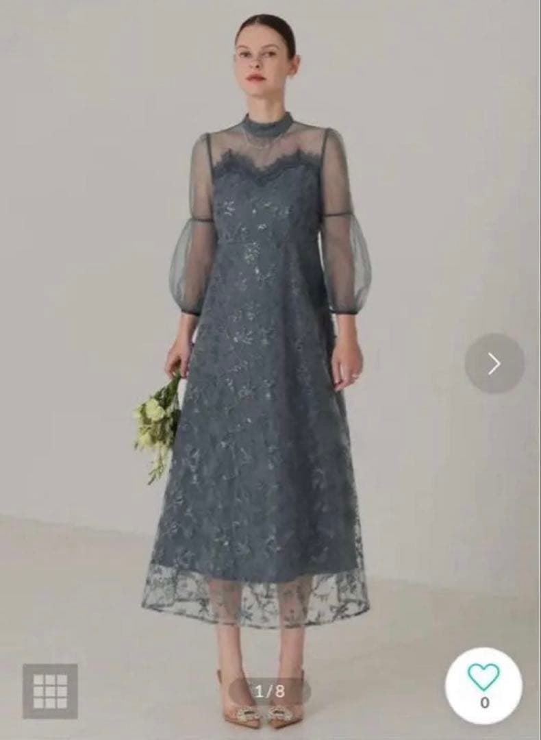 【LEJA】花柄刺繍レーススパンコールハートカットAラインドレスM