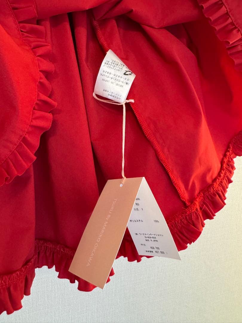 新品【ツルバイマイコオイカワ】ティアードフリルブラウス/赤