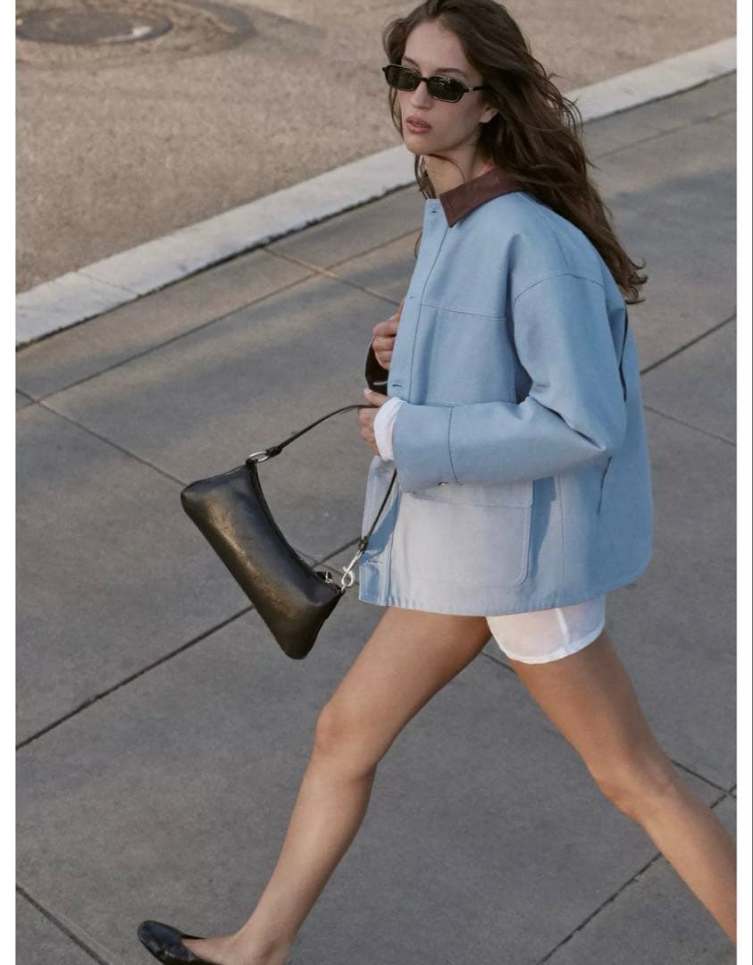 タグ付き新品★ZARAのコントラストカラーパフジャケット★Mサイズ★空色