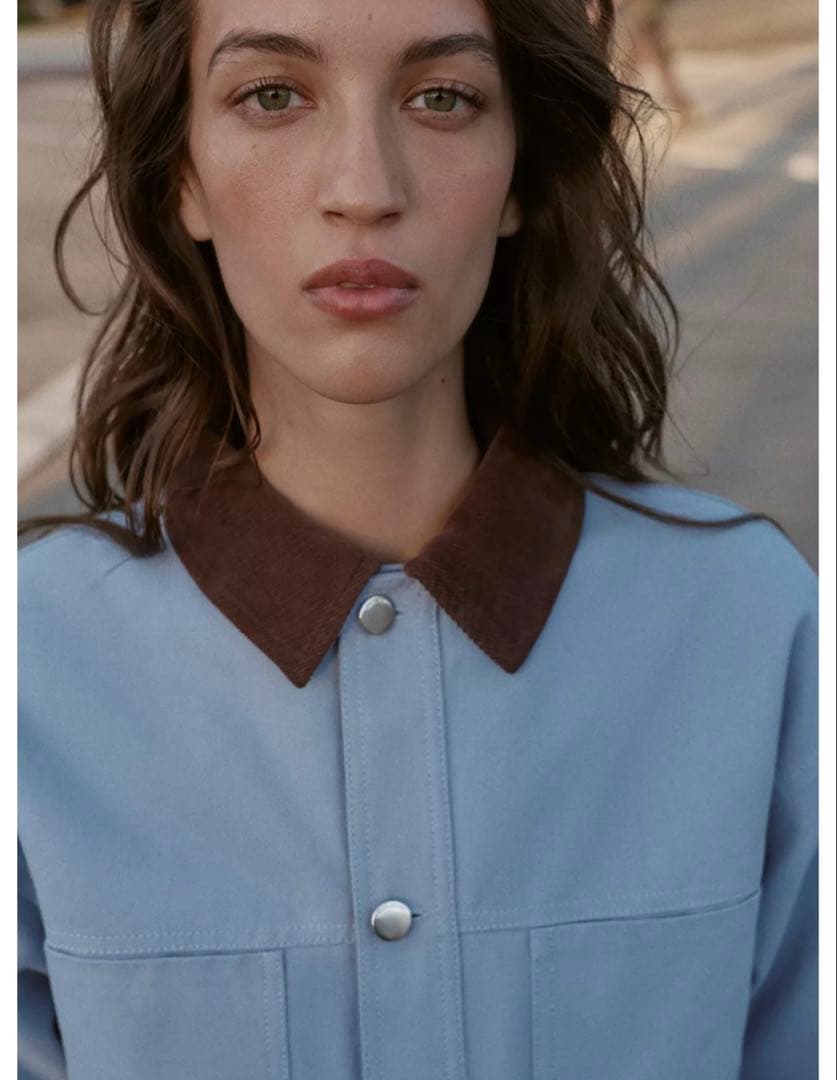 タグ付き新品★ZARAのコントラストカラーパフジャケット★Mサイズ★空色