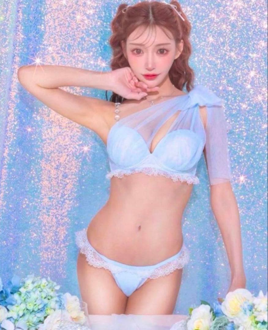 whip bunny♡Tulle ribbon Swim wear水色