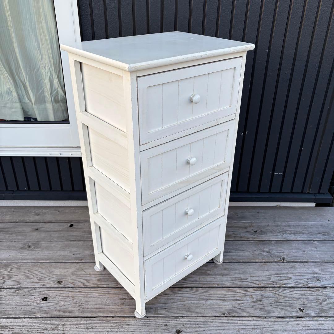 北欧レトロ カントリー家具 木製チェスト 4段 収納家具 ホワイト アンティーク