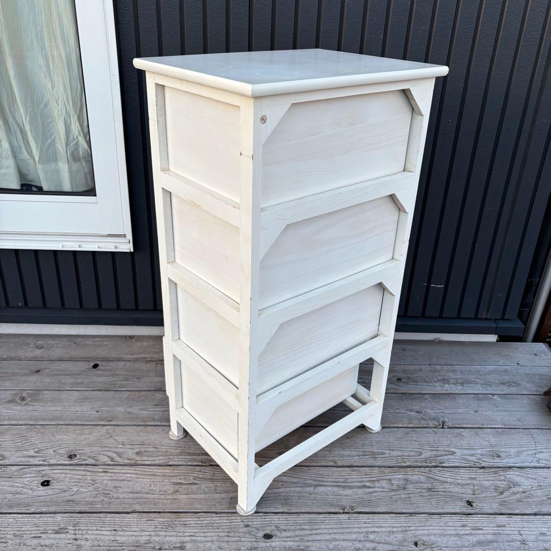 北欧レトロ カントリー家具 木製チェスト 4段 収納家具 ホワイト アンティーク