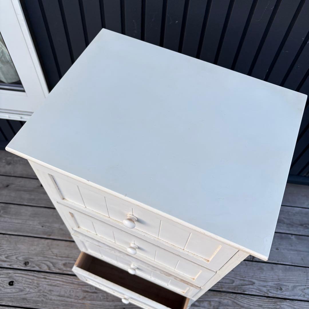 北欧レトロ カントリー家具 木製チェスト 4段 収納家具 ホワイト アンティーク