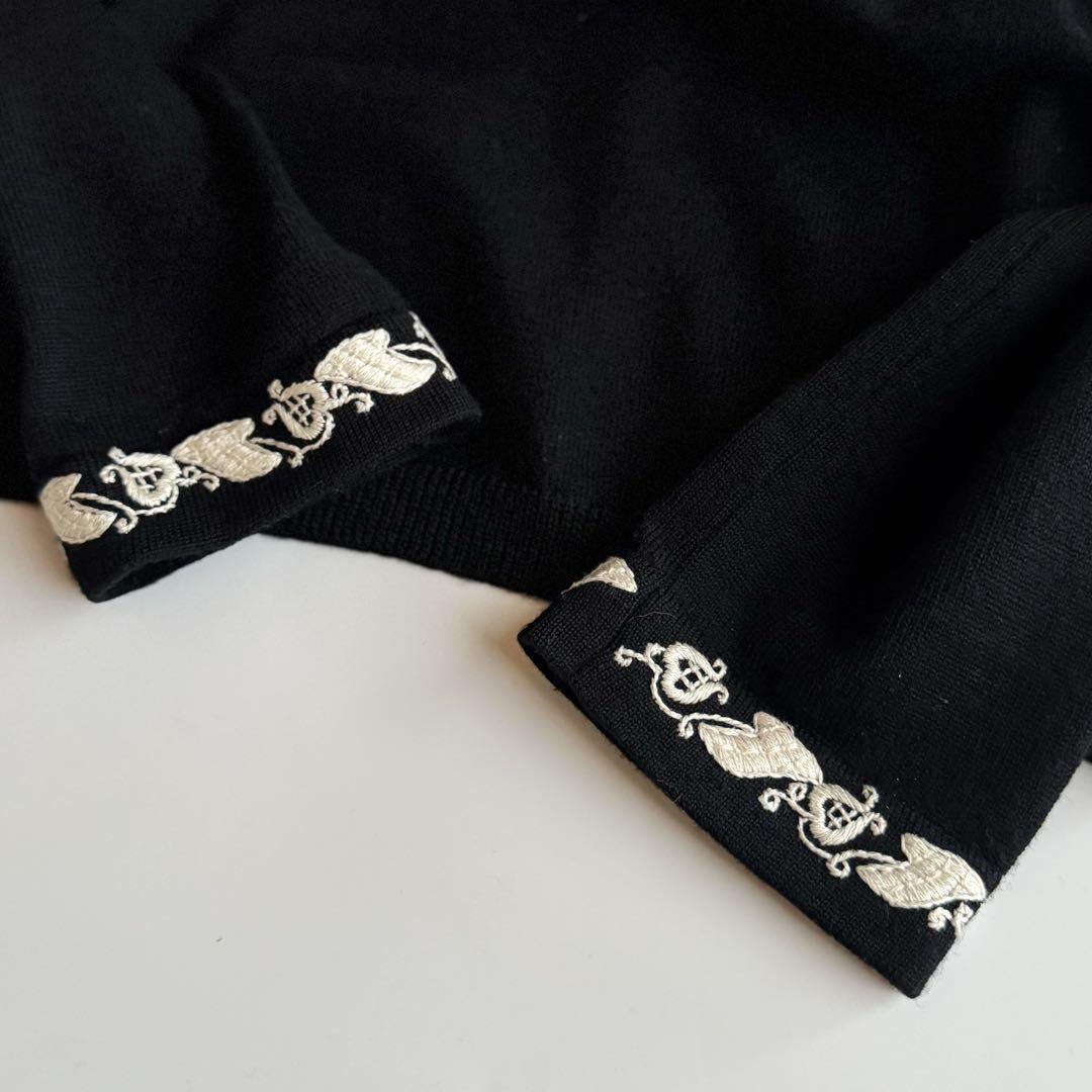 ケイタマルヤマ ウールカシミヤ ニット カーディガン 花刺繍 黒 1 フラワー