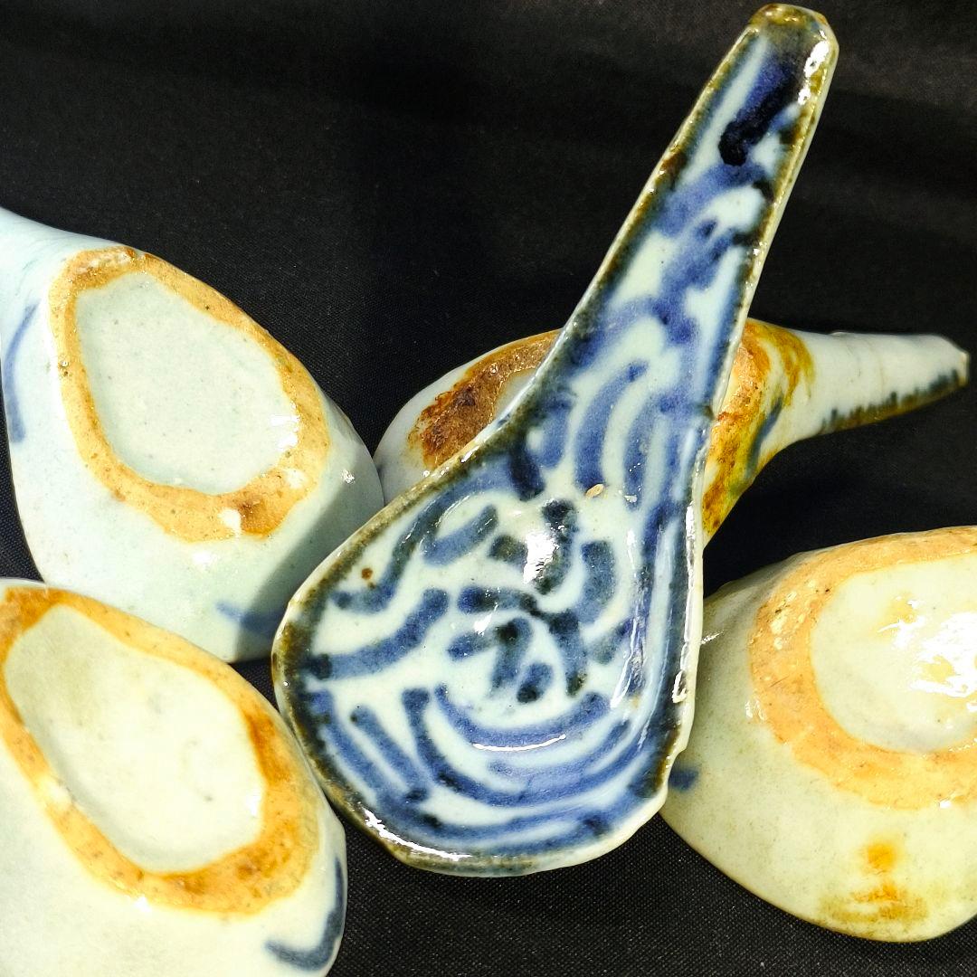 中国骨董 染付レンゲ 手描き 古美術品 アンティーク 時代物 コレクター放出美品