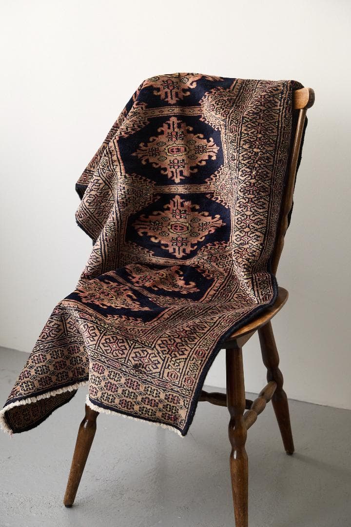 ヴィンテージラグ トライバルラグ　ラホール産（136×65cm）紺　黒　ベージュ