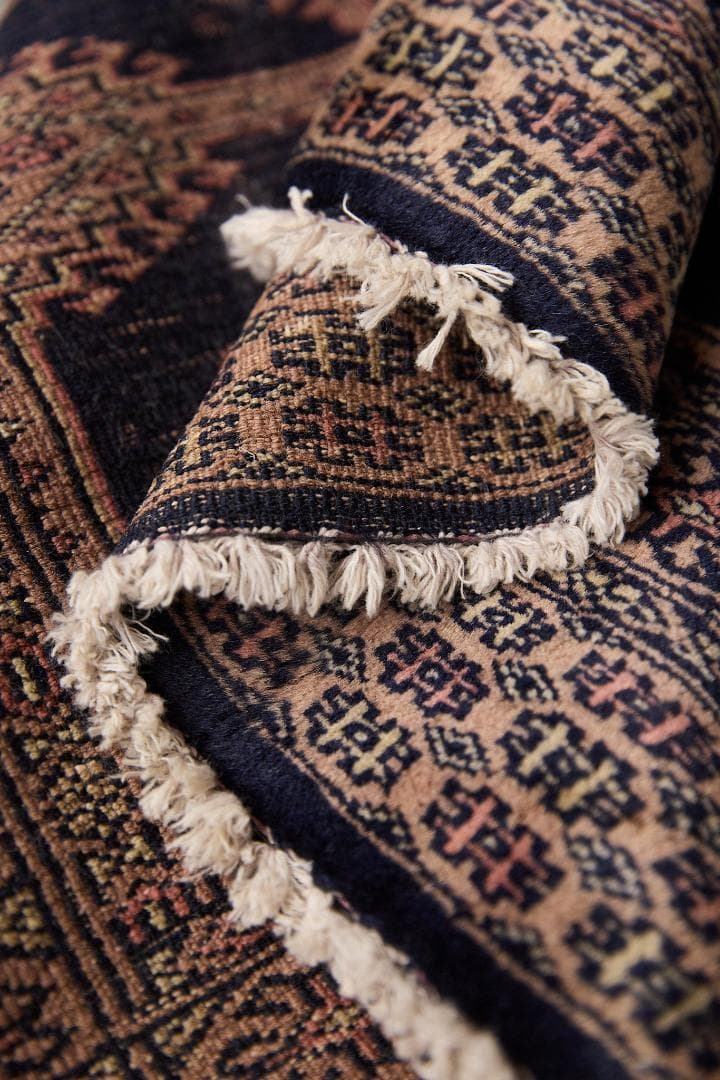 ヴィンテージラグ トライバルラグ　ラホール産（136×65cm）紺　黒　ベージュ