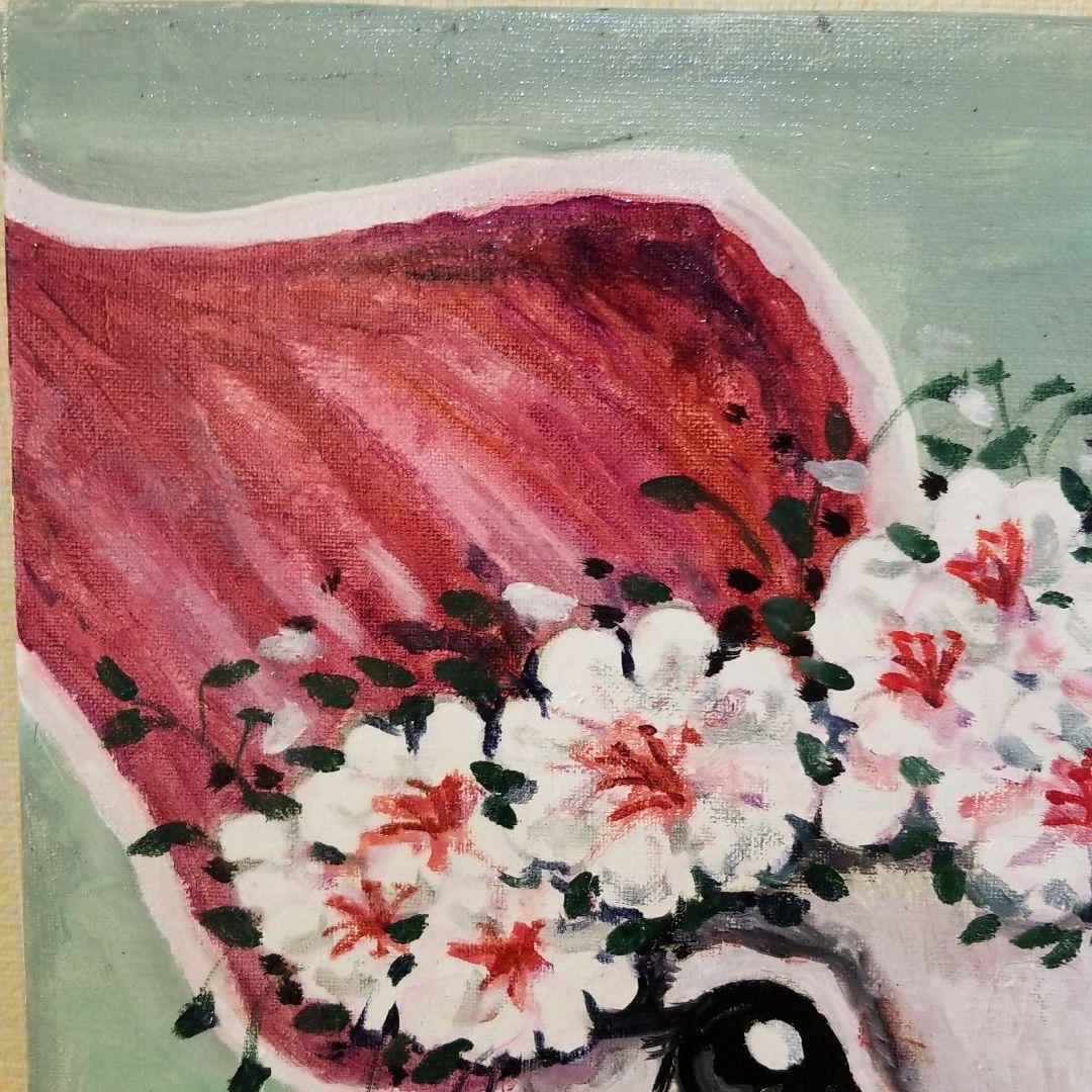 油絵　専用　頭に花をのせた豚