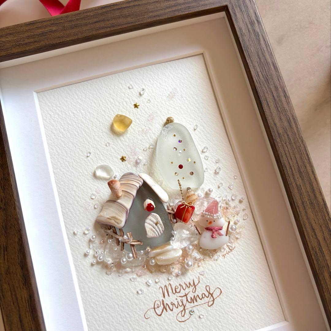 White Christmas シーグラスアート／天然石／クリスマス