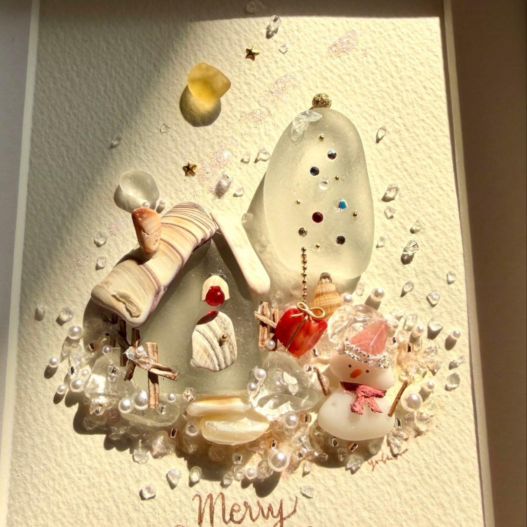 White Christmas シーグラスアート／天然石／クリスマス