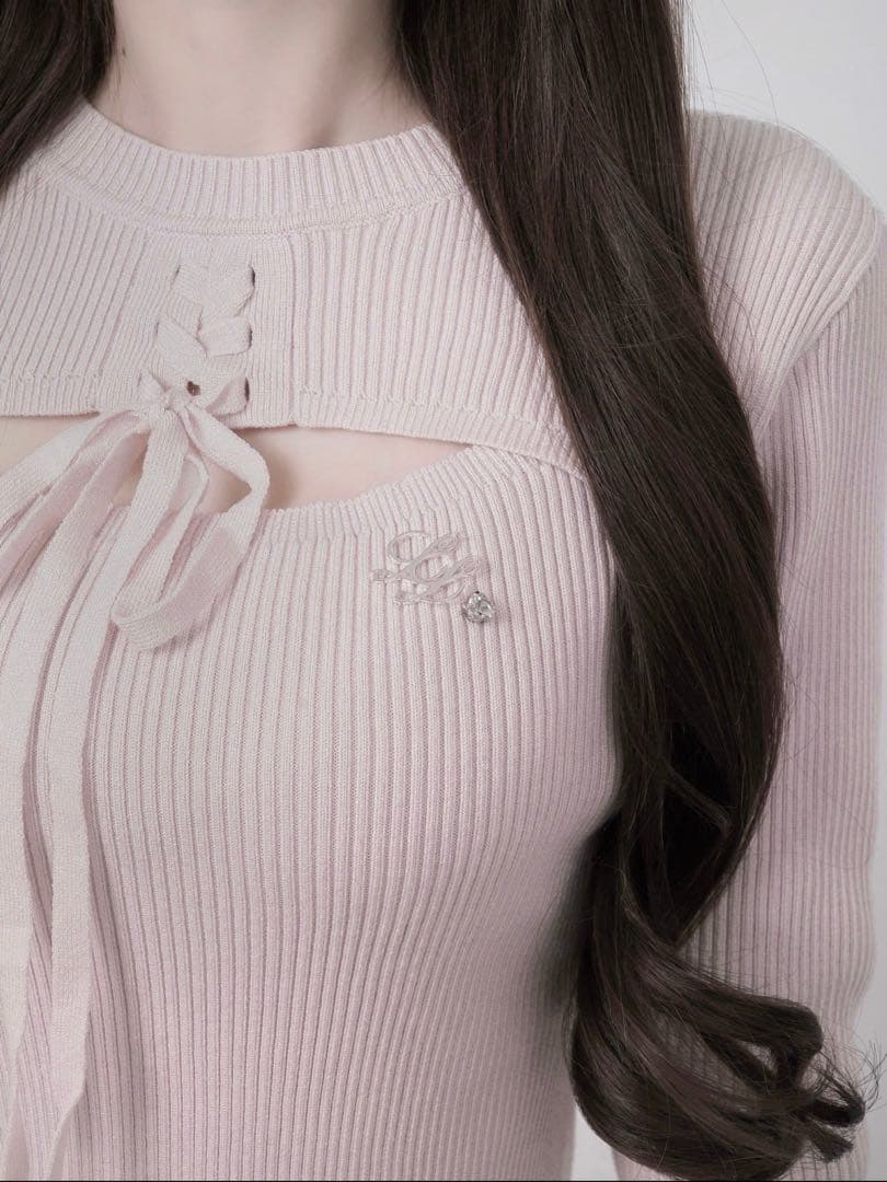 【試着のみ】lumignon ファーカフリボンニットワンピース