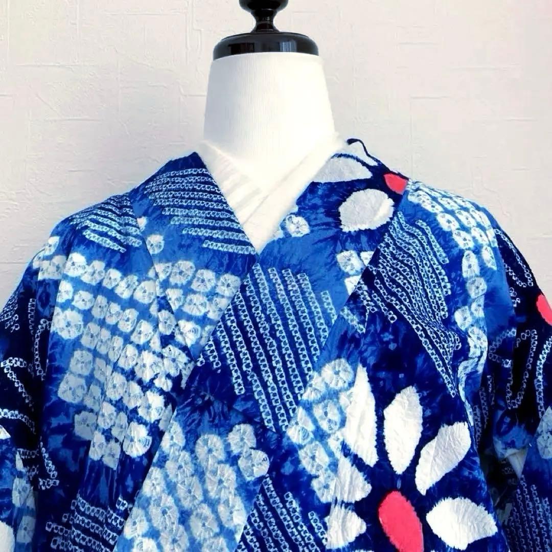 うさぴよ☆ 有松鳴海絞り浴衣　蜘蛛絞り浴衣　未使用　絞り浴衣　N150