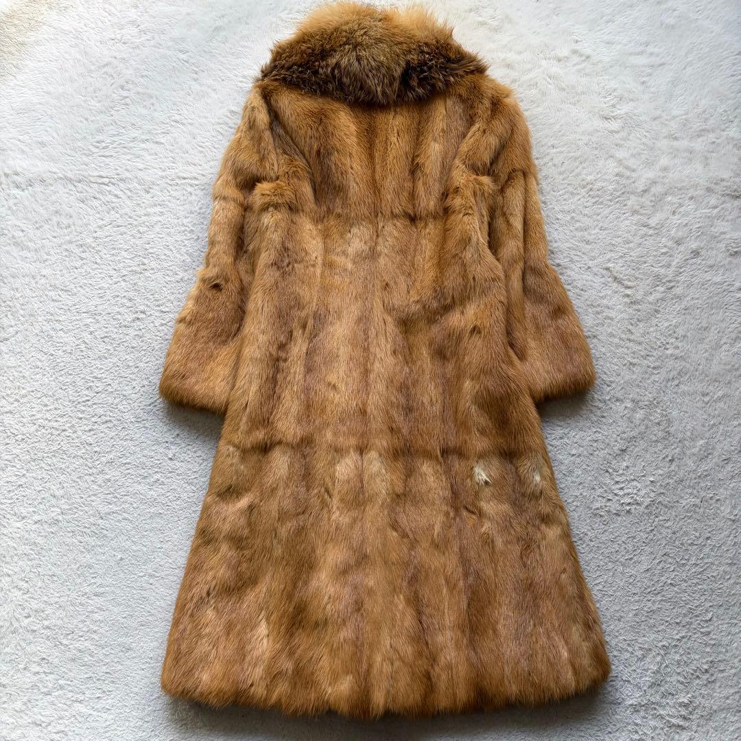 MOON BAT FUR リアルファーコート ロング丈 女優襟 Aライン 茶色系