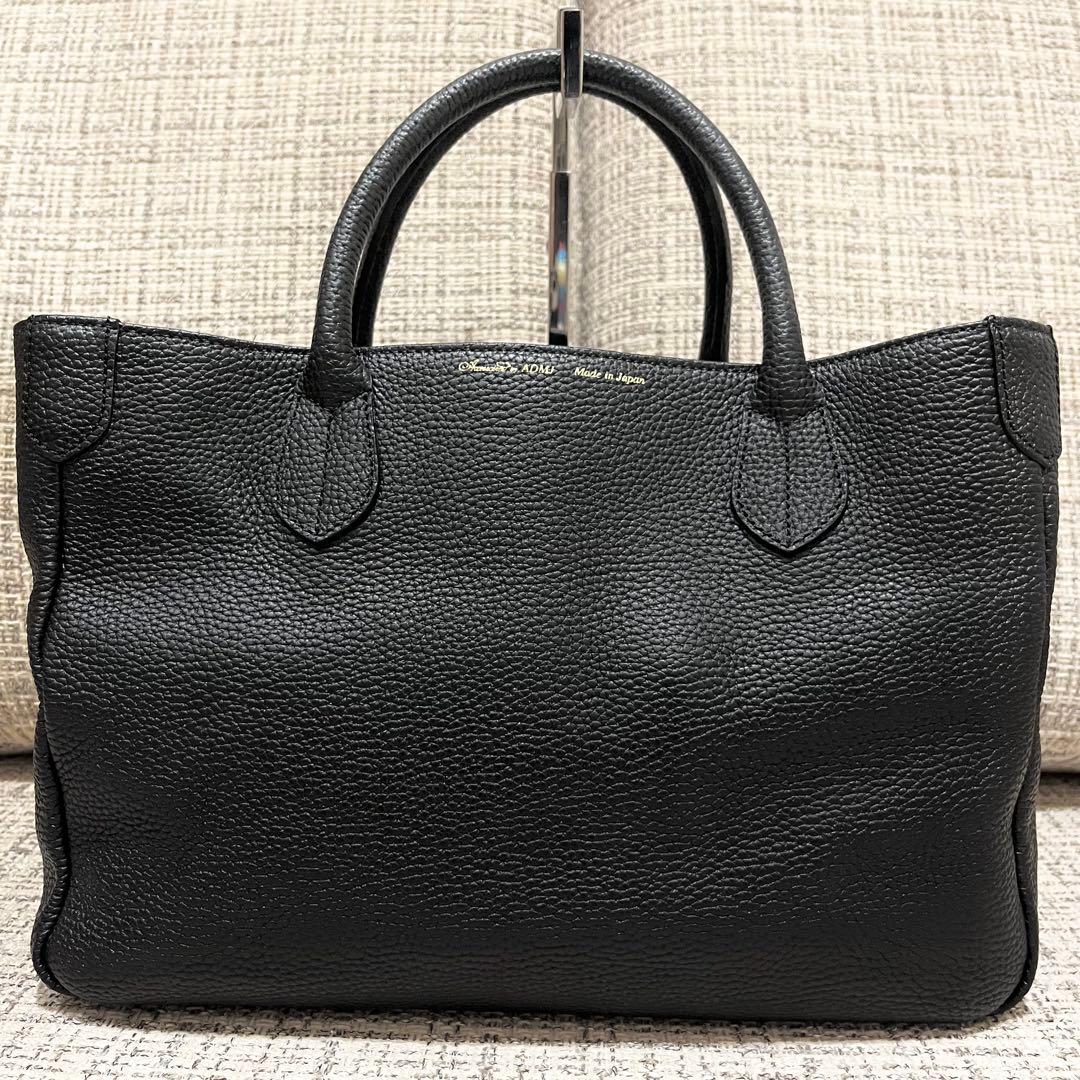未使用品　A.D.M.J ハンドバッグ　シボ革　金具　ブラック　レザー　黒
