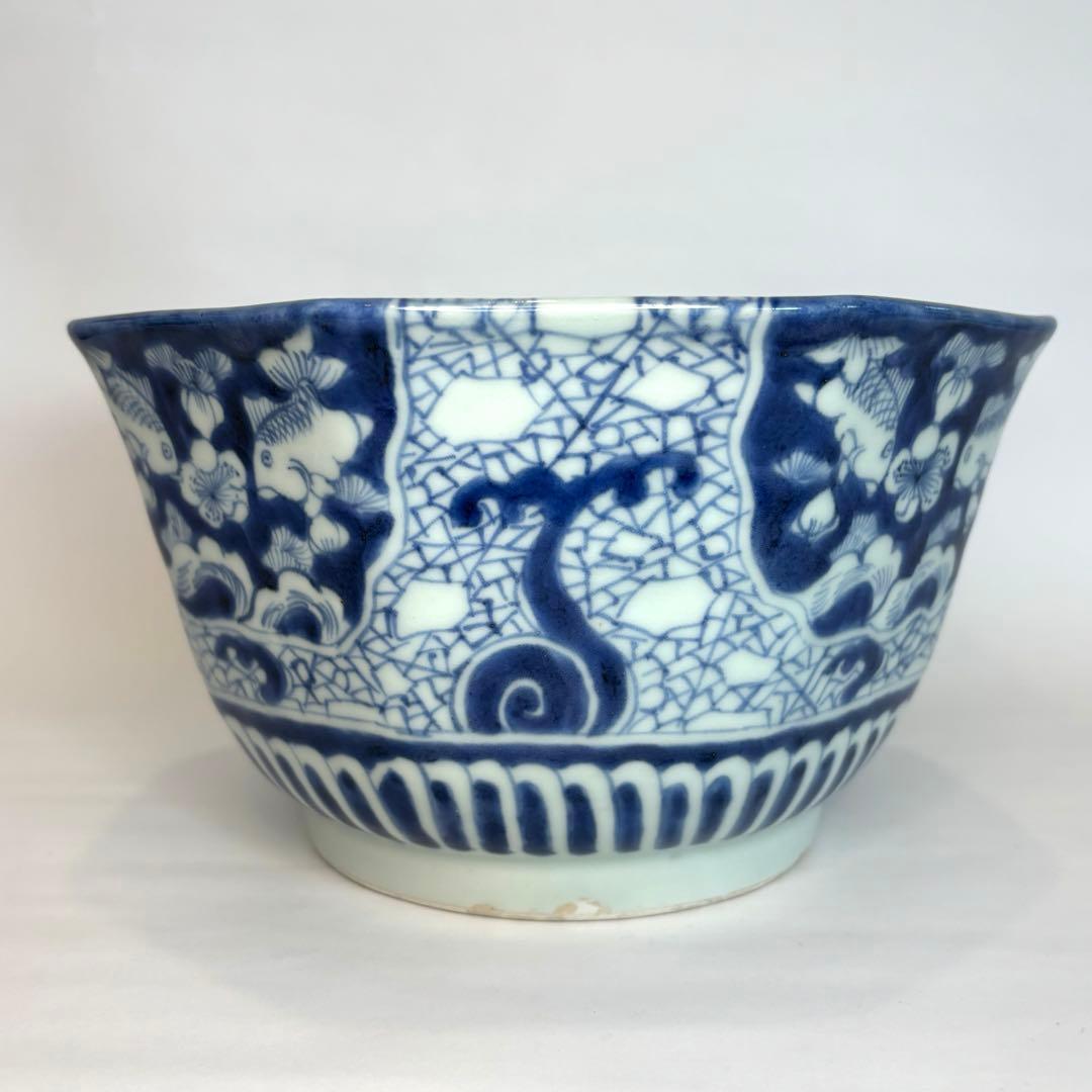 古伊万里　金魚　梅　波　八角鉢