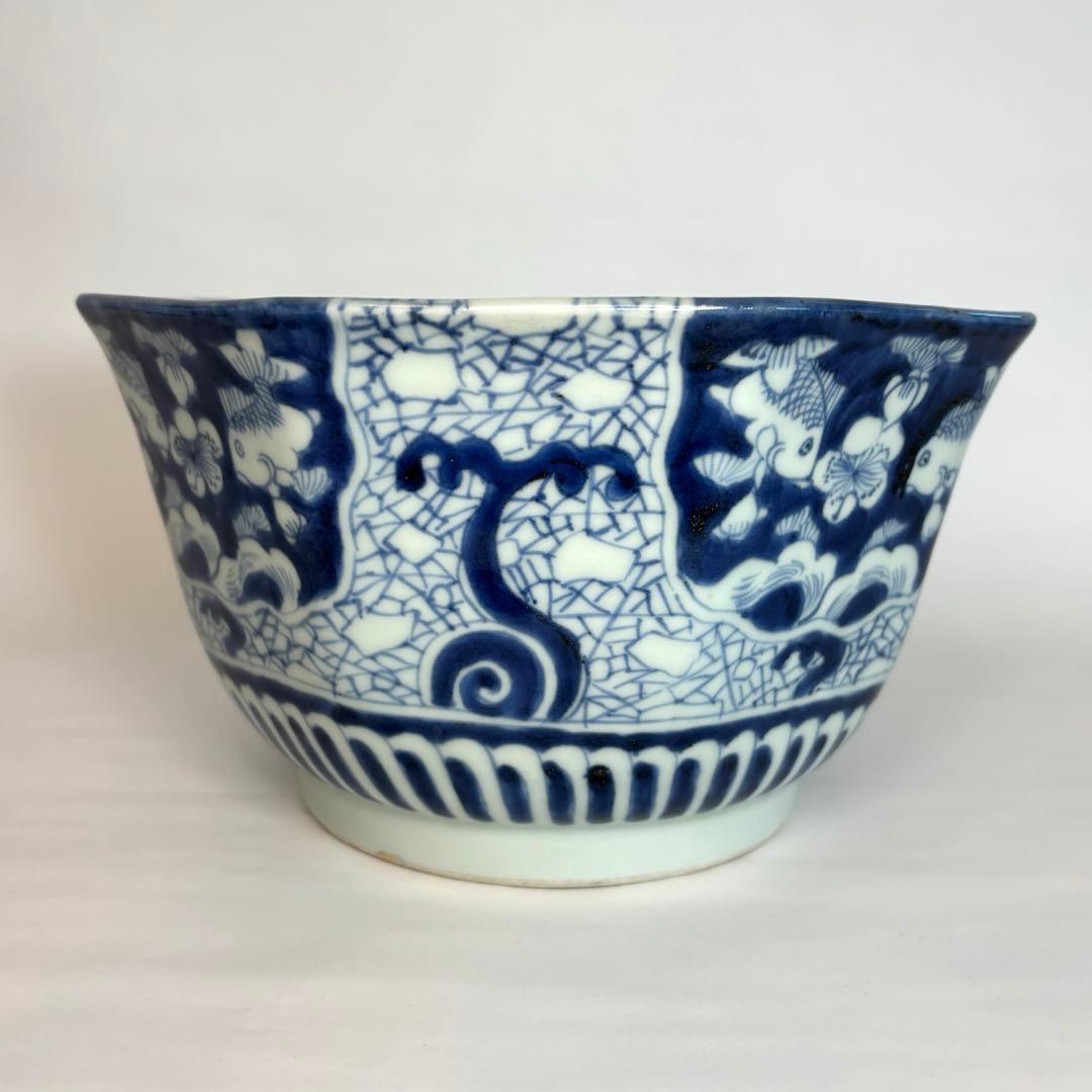 古伊万里　金魚　梅　波　八角鉢