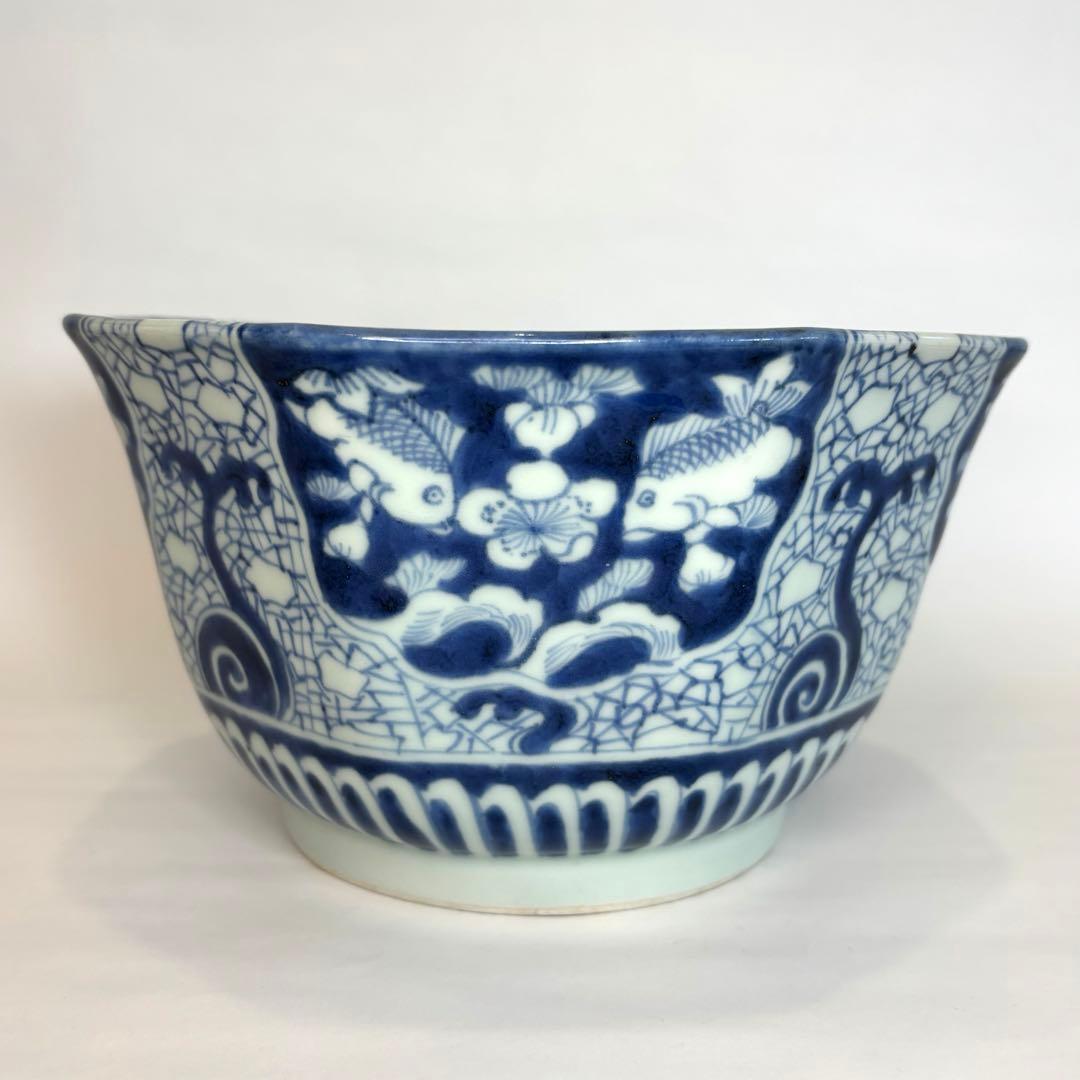 古伊万里　金魚　梅　波　八角鉢