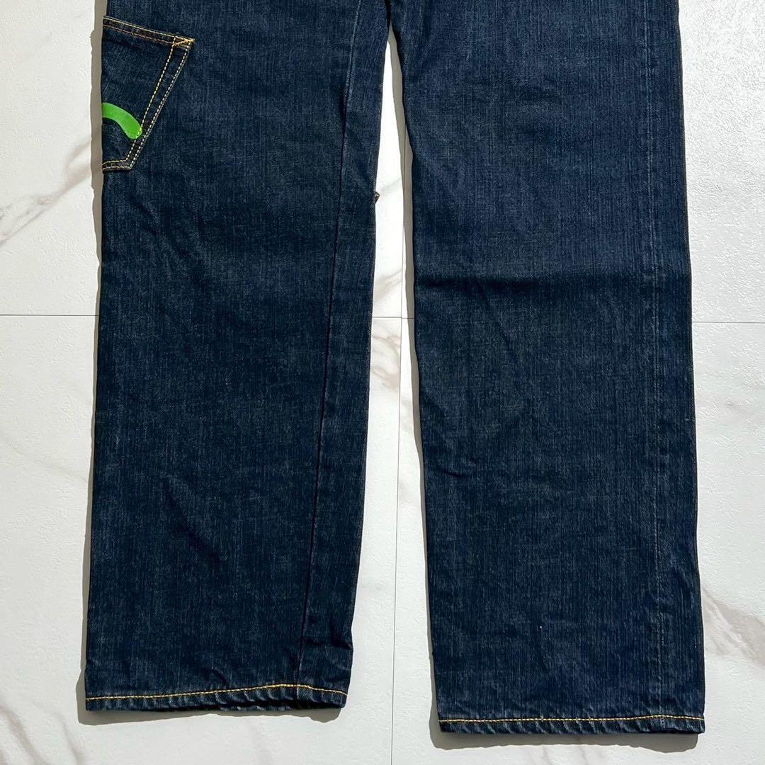 美品✨EVISU 大黒 メニーポケット 赤耳 カモメプリントデニムパンツ 濃紺