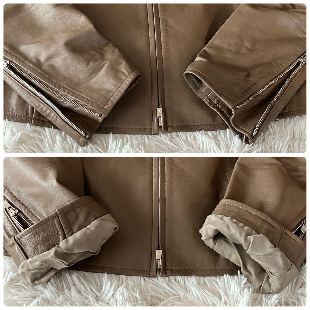 美品 エストネーション ライダースジャケット 本革 ラムレザー モカ 36