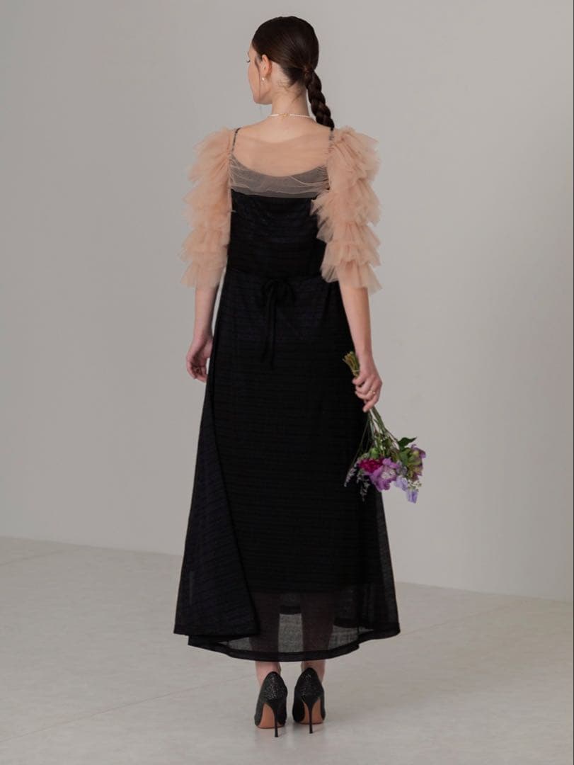 ティアードフリルチュールボレロワンピースドレス結婚式二次会成人式パーティーデート