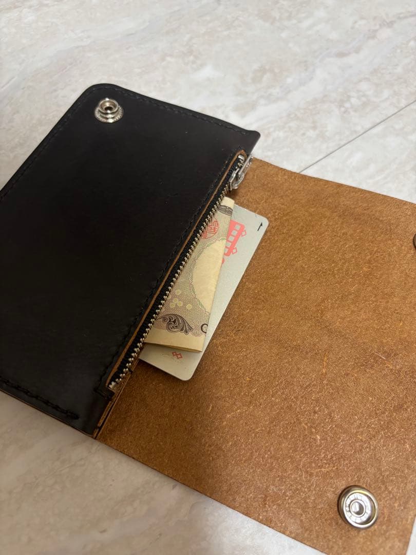 ミドルトラッカーウォレット　三層　茶芯　レザークラフト　ハンドメイド