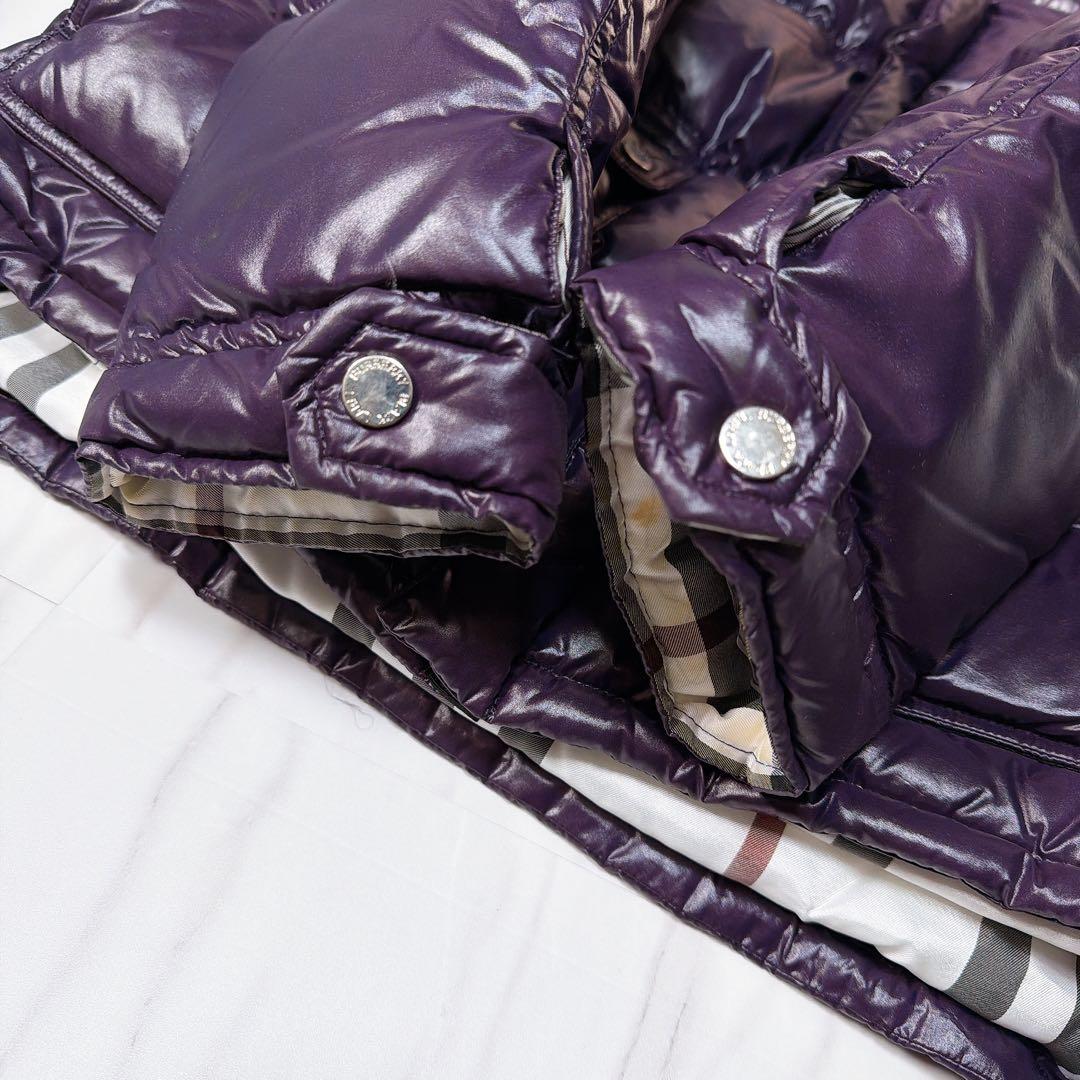 バーバリーブラックレーベル ダウンジャケット ファー ノバチェック 紺 Lサイズ