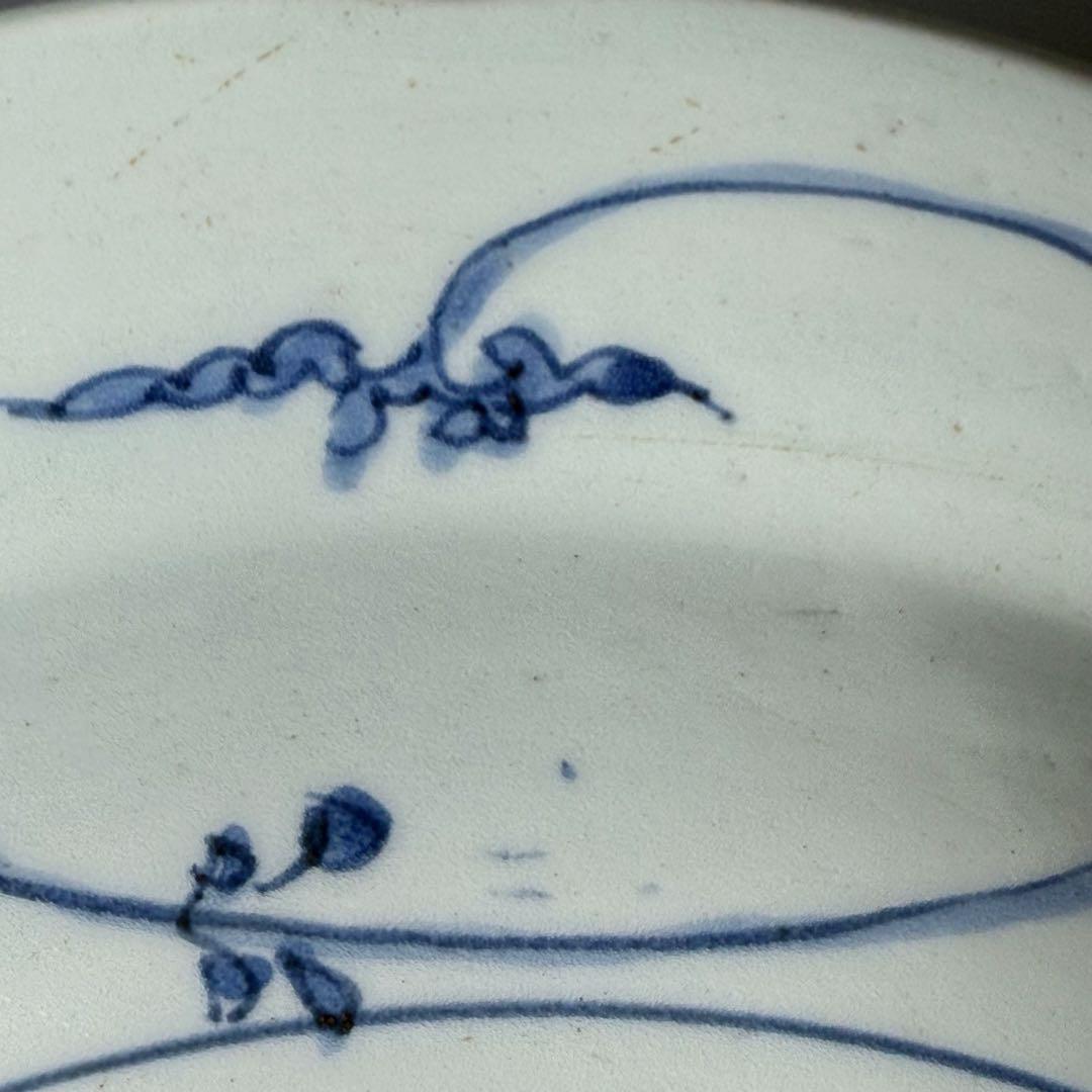 古伊万里　藍九谷様式　染付水鳥花図尺皿　31.5cm　裏唐草文　江戸中期　蒐集家