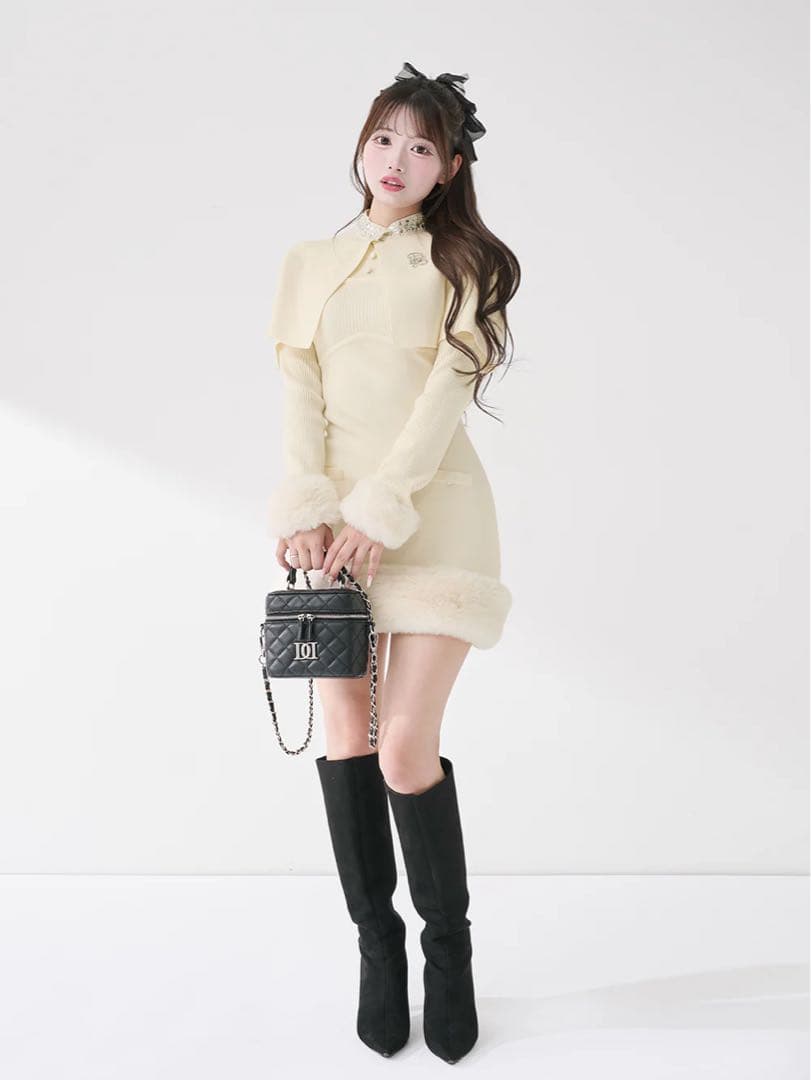 Darich ビジューケープニットミニワンピース FL