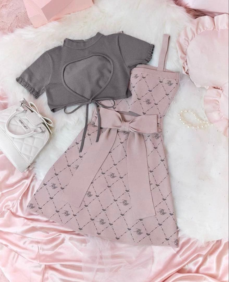 るり❣️モノグラムアンサンブルワンピース ピンク／グレー M
