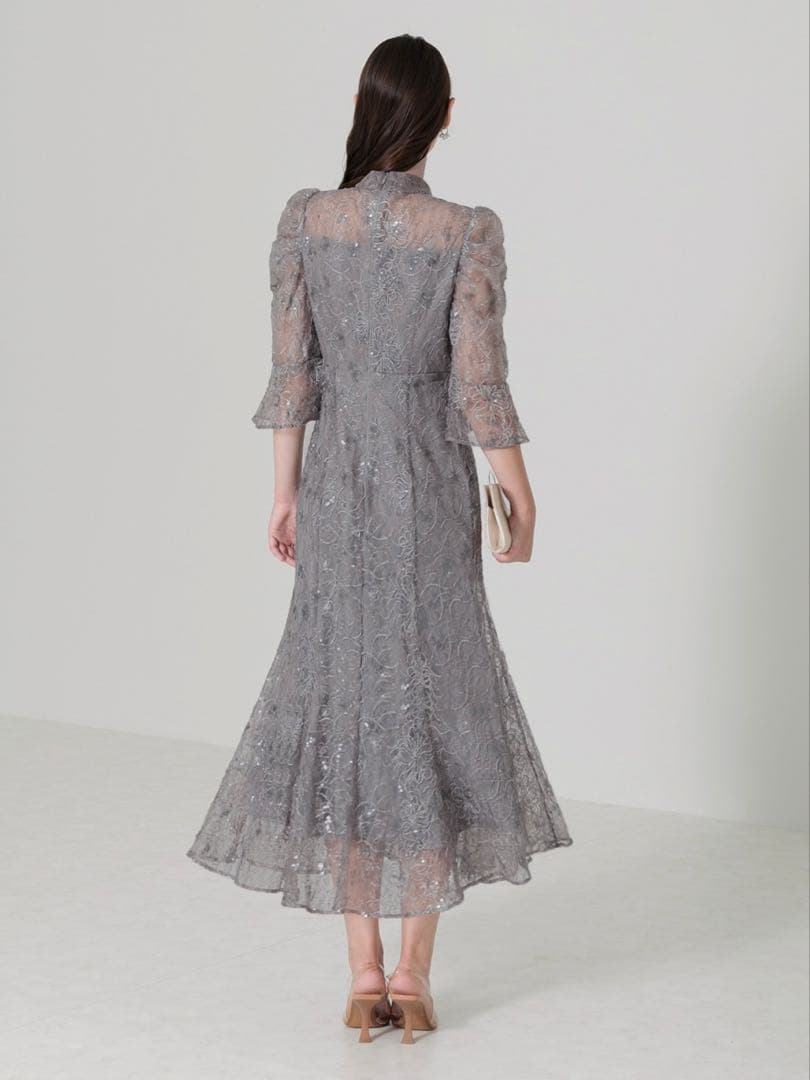 スパンコール花柄パフスリーブマーメイドワンピースドレス結婚式成人式パーティー