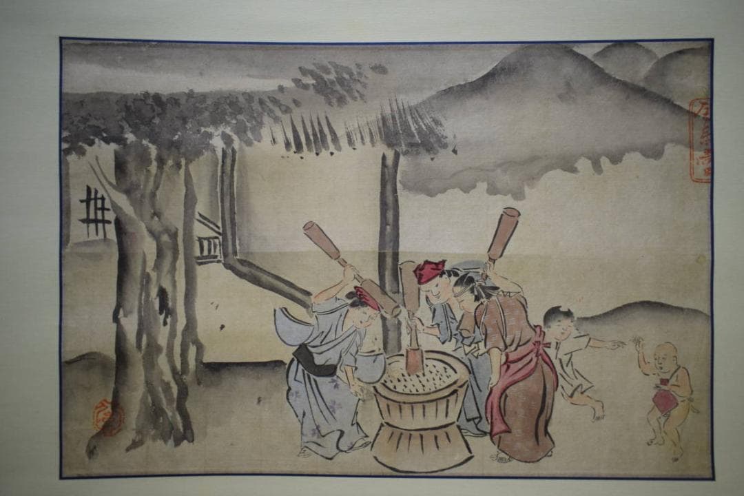 複製/渡辺崋山/味噌作り人物図/工芸/布袋屋掛軸HH-8