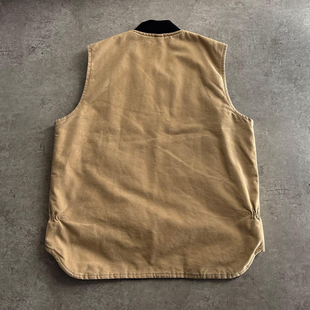00's■USA製■carhartt【XL】ダックベスト 腰ゴム ベージュ
