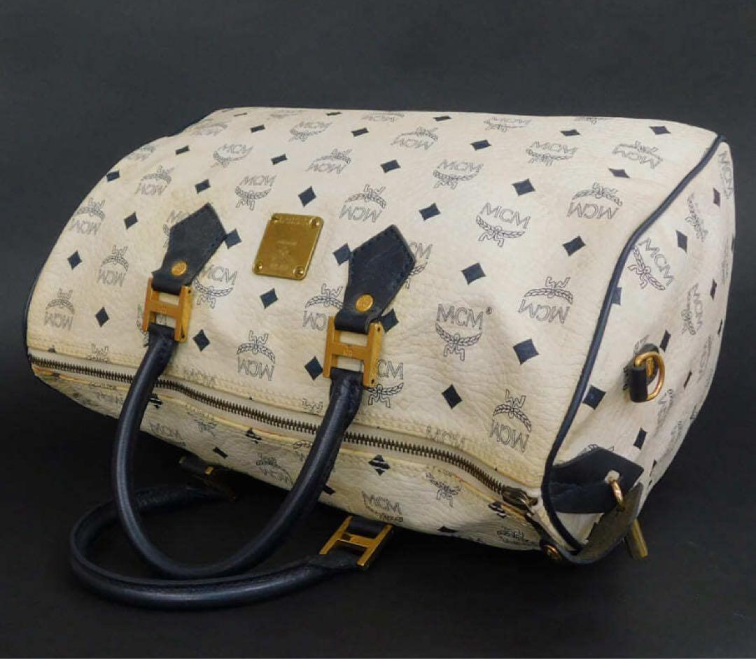 エムシーエム ミニボストンバッグ レザー ホワイト系 出張 旅行 MCM