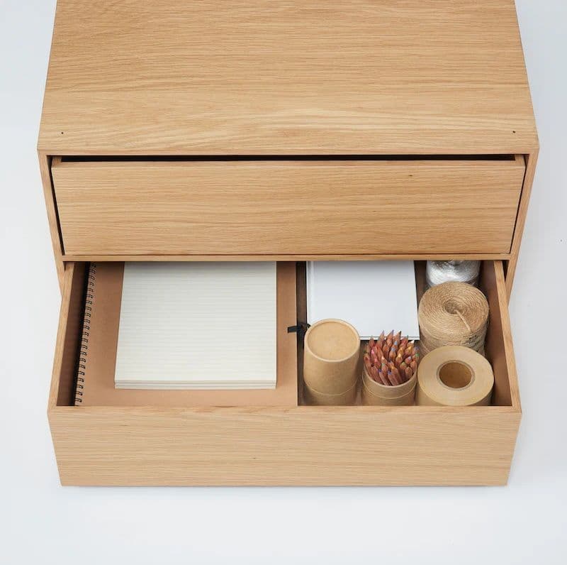 新品未使用【廃盤品】無印良品 木製収納ケース オーク材 ワイド2段