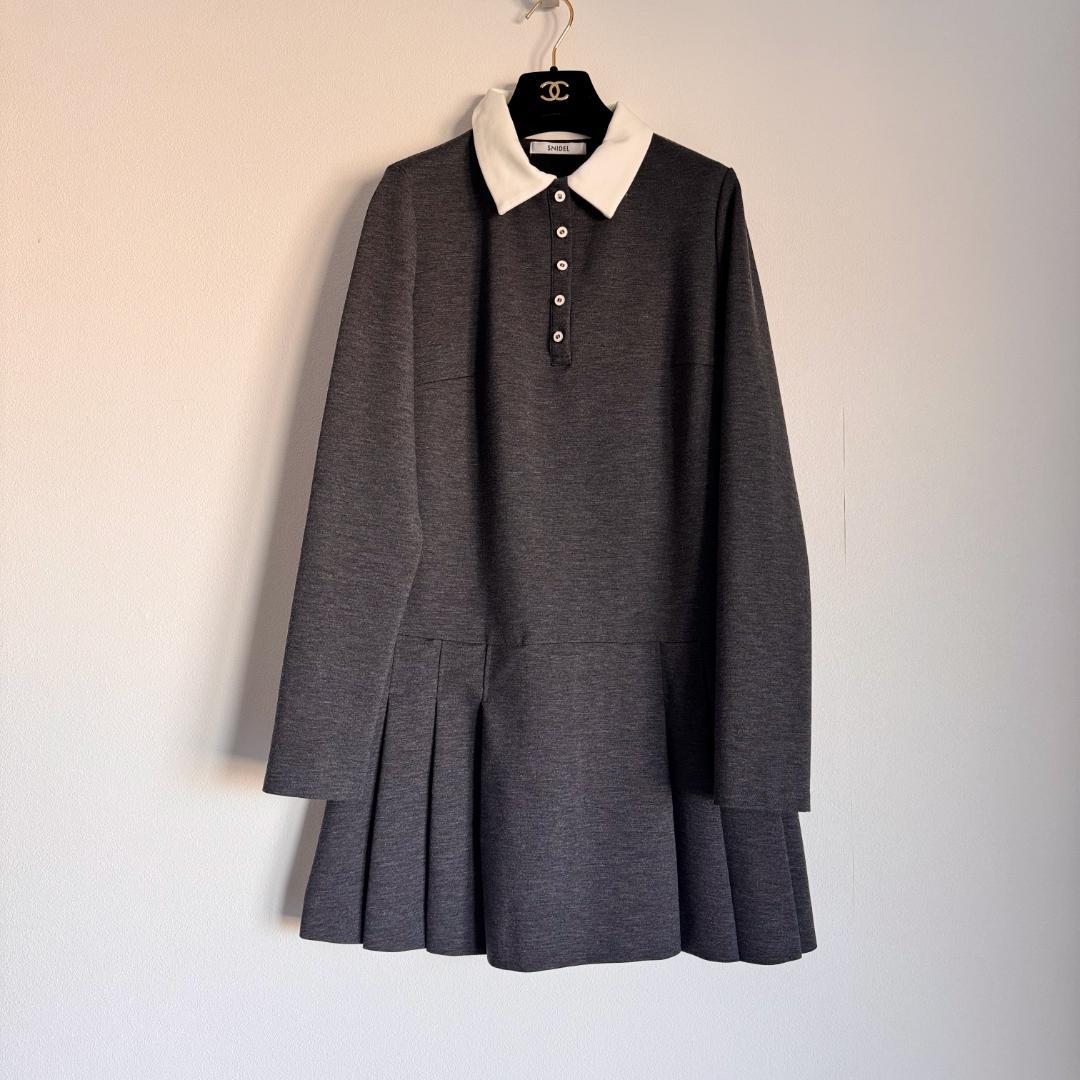 SNIDEL スナイデル　衿つきプリーツカットミニワンピース　グレー