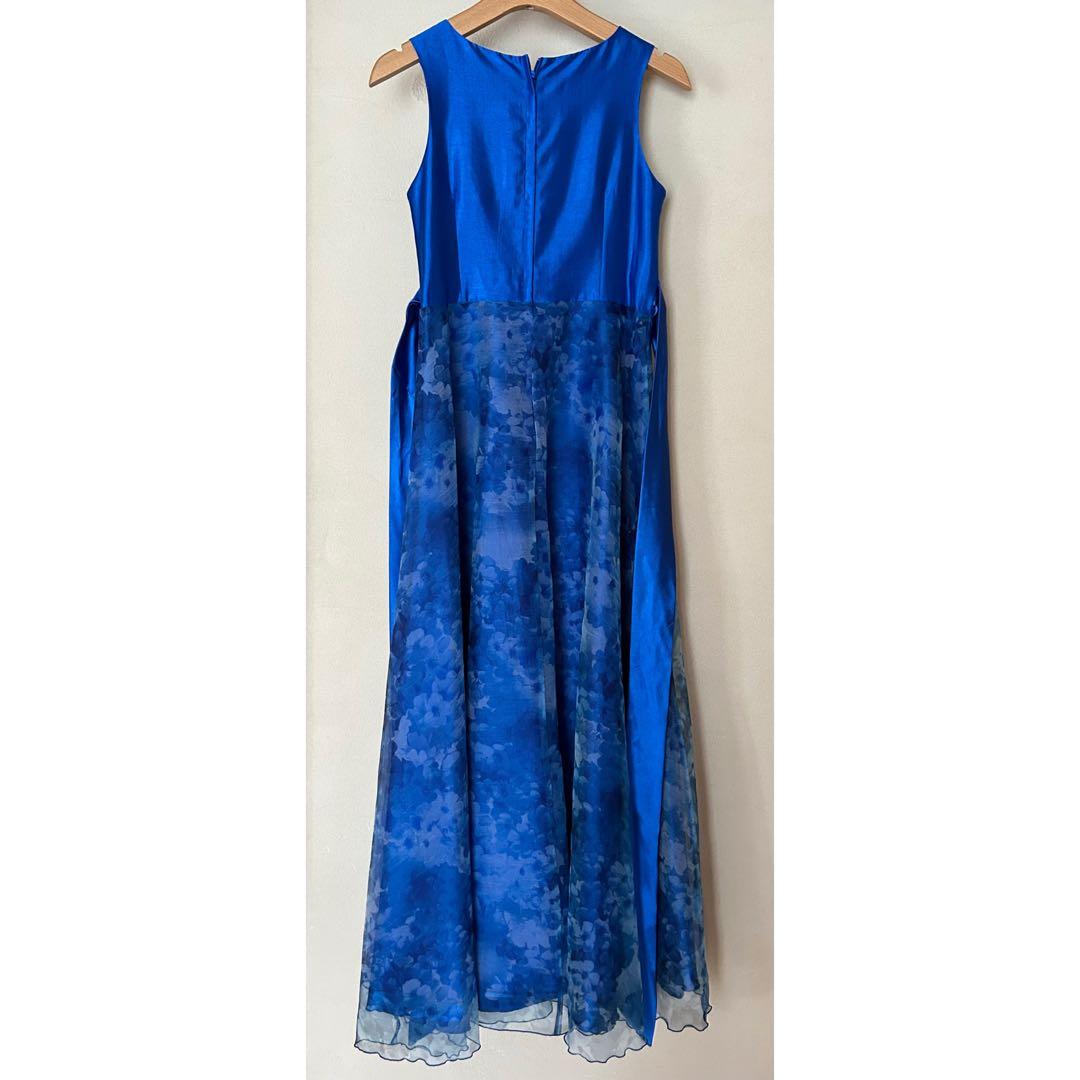 ゆめりすと 子供用ドレス ブルー 花模様 演奏会 発表会 シンプル