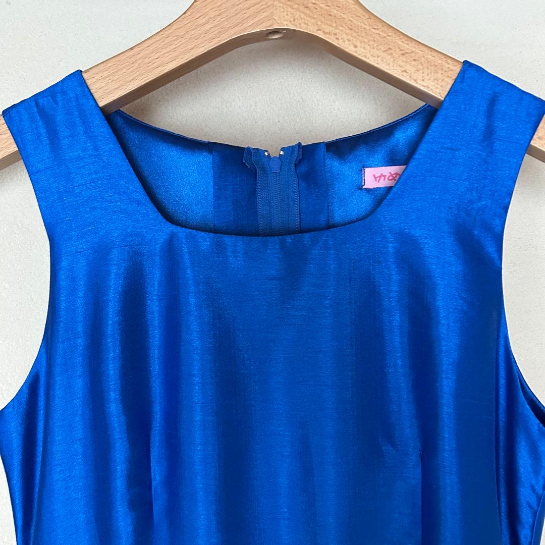 ゆめりすと 子供用ドレス ブルー 花模様 演奏会 発表会 シンプル