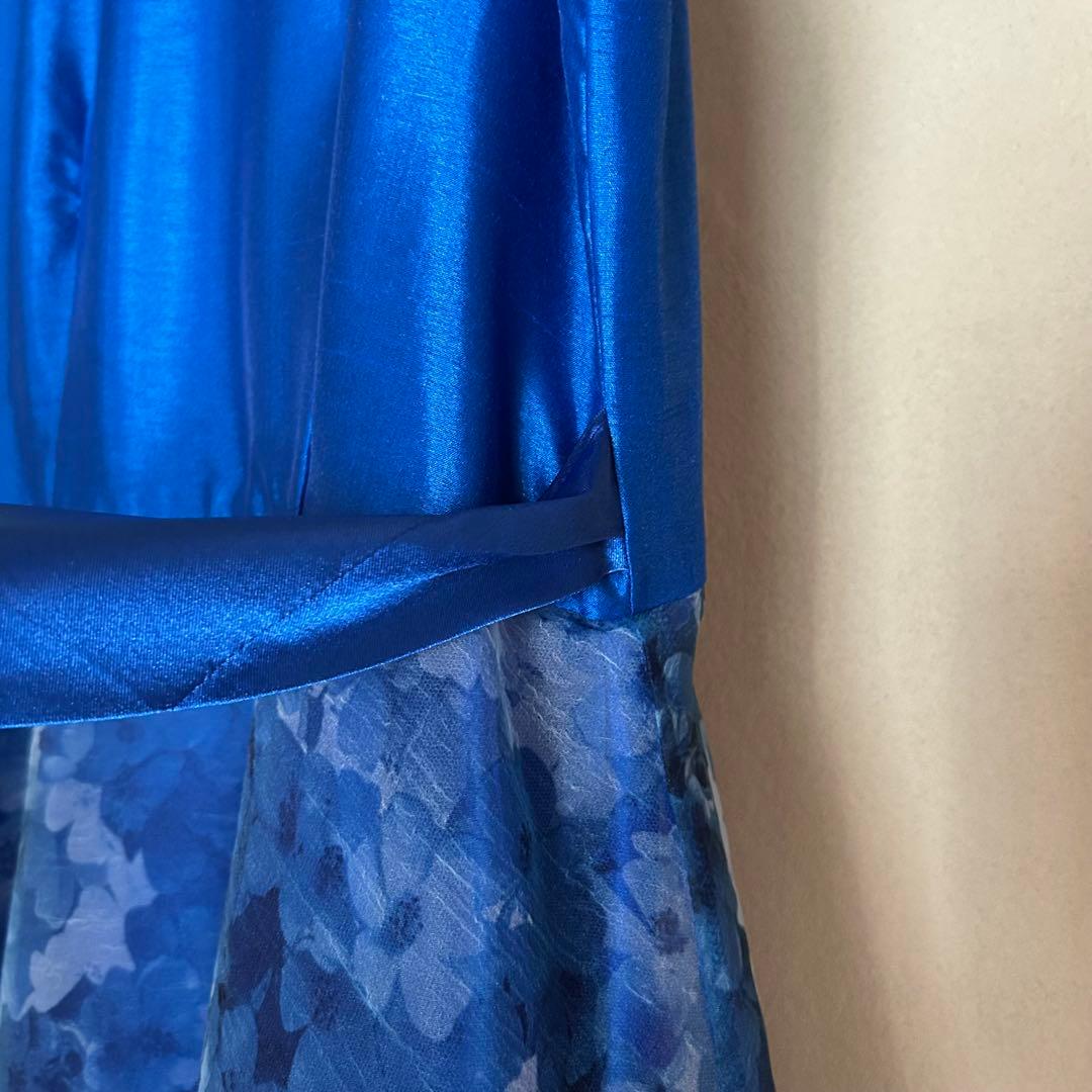 ゆめりすと 子供用ドレス ブルー 花模様 演奏会 発表会 シンプル