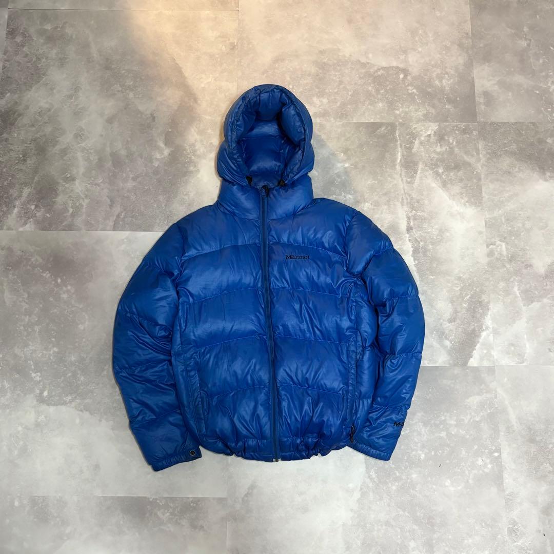 【大人気‼️】Marmot ダウンジャケット フード付き 青 ブルー Mサイズ