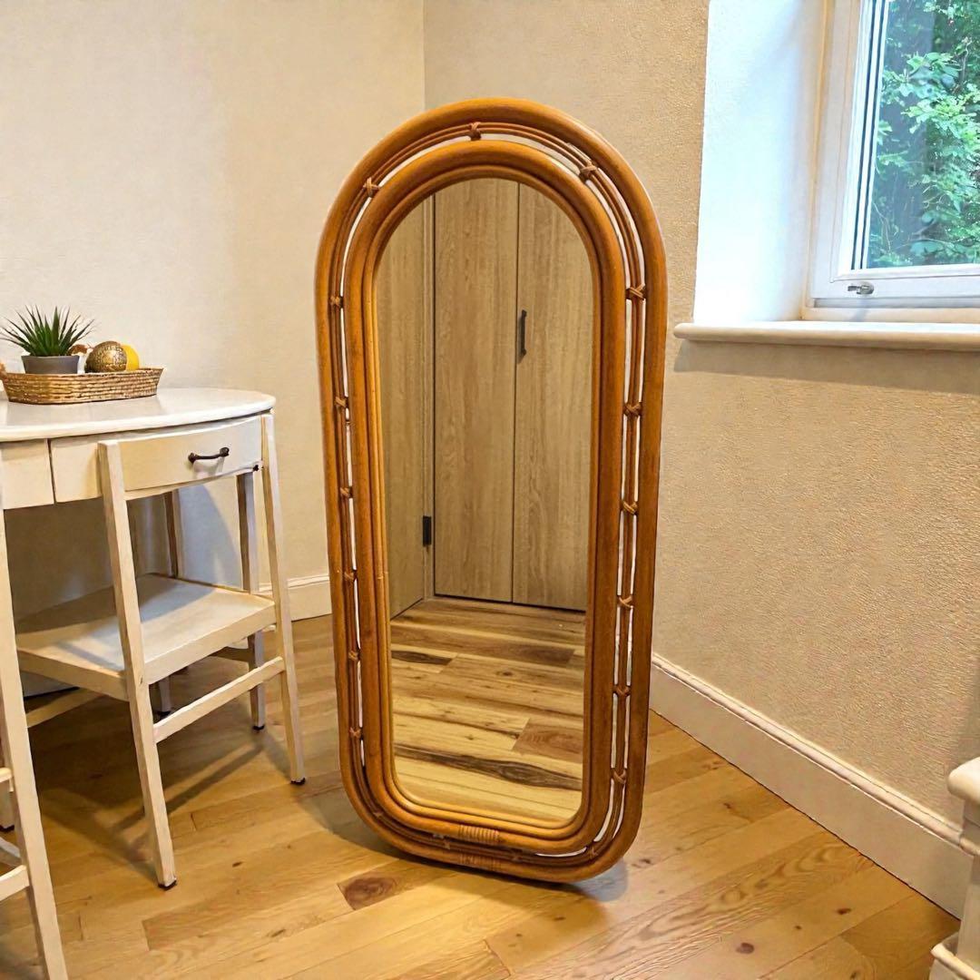 ラタンミラー 大型アーチ型 玄関リビング 北欧ナチュラル✨