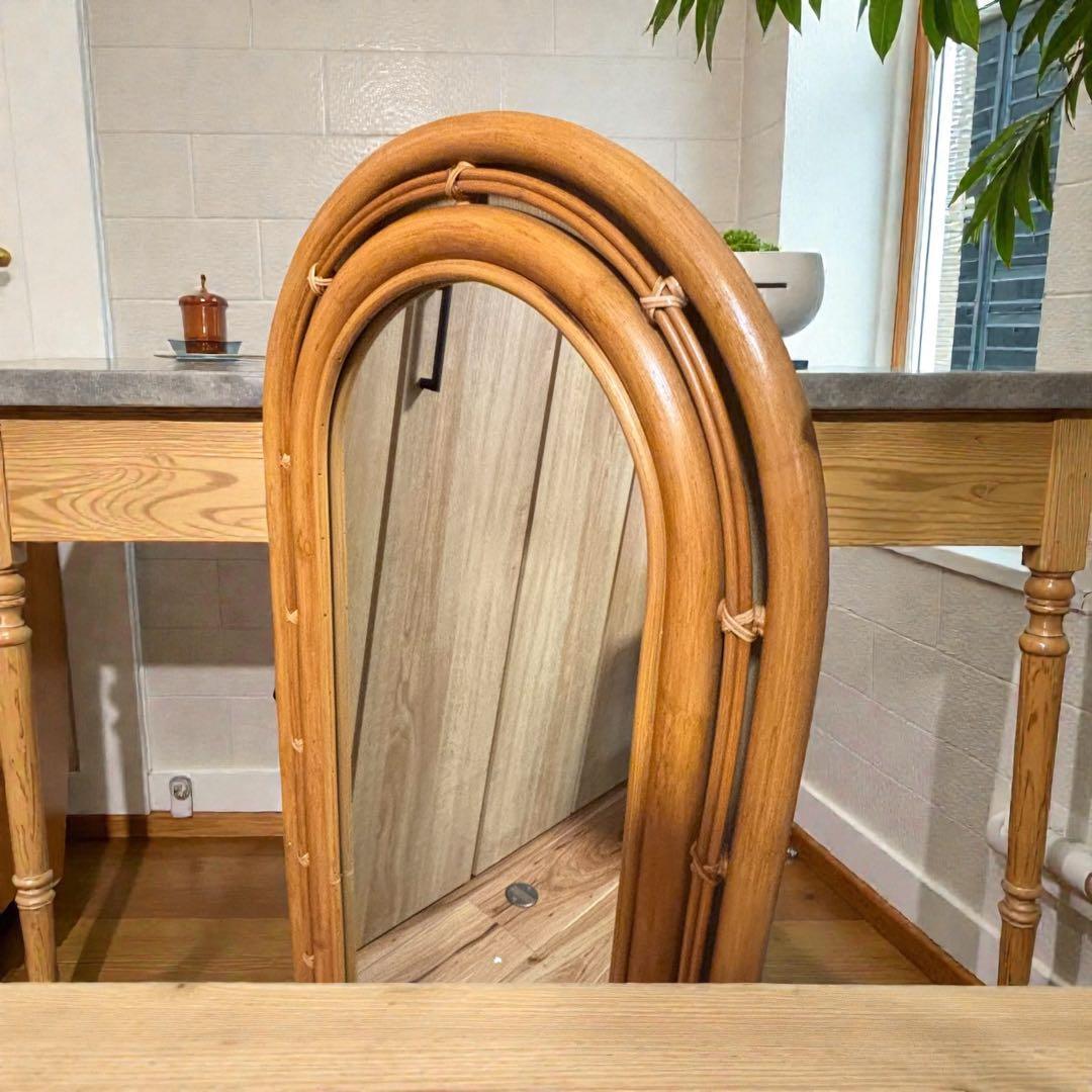 ラタンミラー 大型アーチ型 玄関リビング 北欧ナチュラル✨