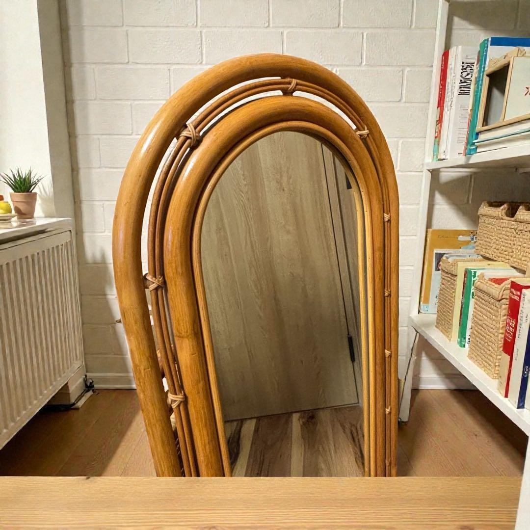 ラタンミラー 大型アーチ型 玄関リビング 北欧ナチュラル✨