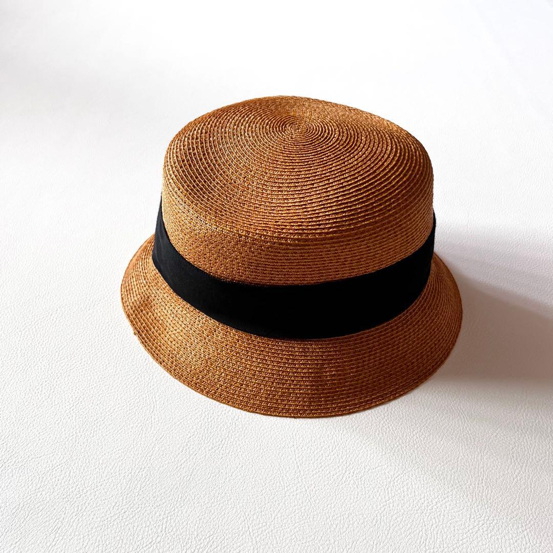 FOXEY　フォクシー　帽子　ストローハット　麦わら帽子　黒リボン　ベージュ